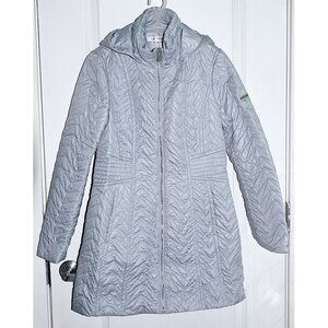 NWOT Via Spiga Gray / Silver Quilted Jacket with Detachable Hood